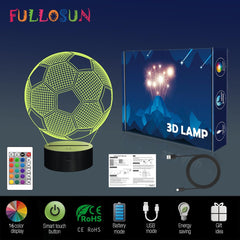 Soccer 3D LED Night Light – 16 Color Remote Control Football Lamp for Kids