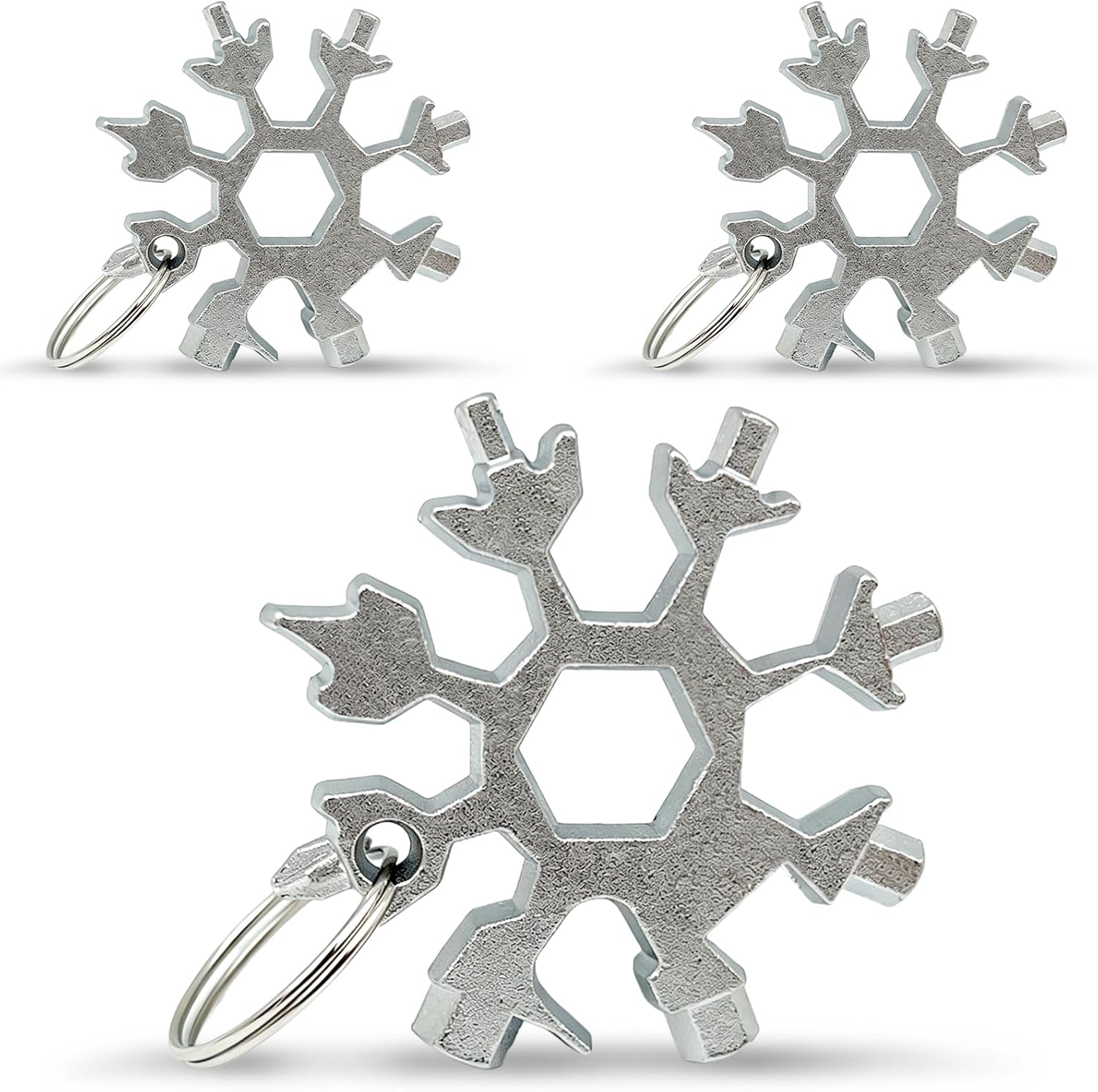 3-pack 18-in-1 snowflake shaped multi-tool keychain with screwdriver, bottle opener and key ring for camping and everyday carry
