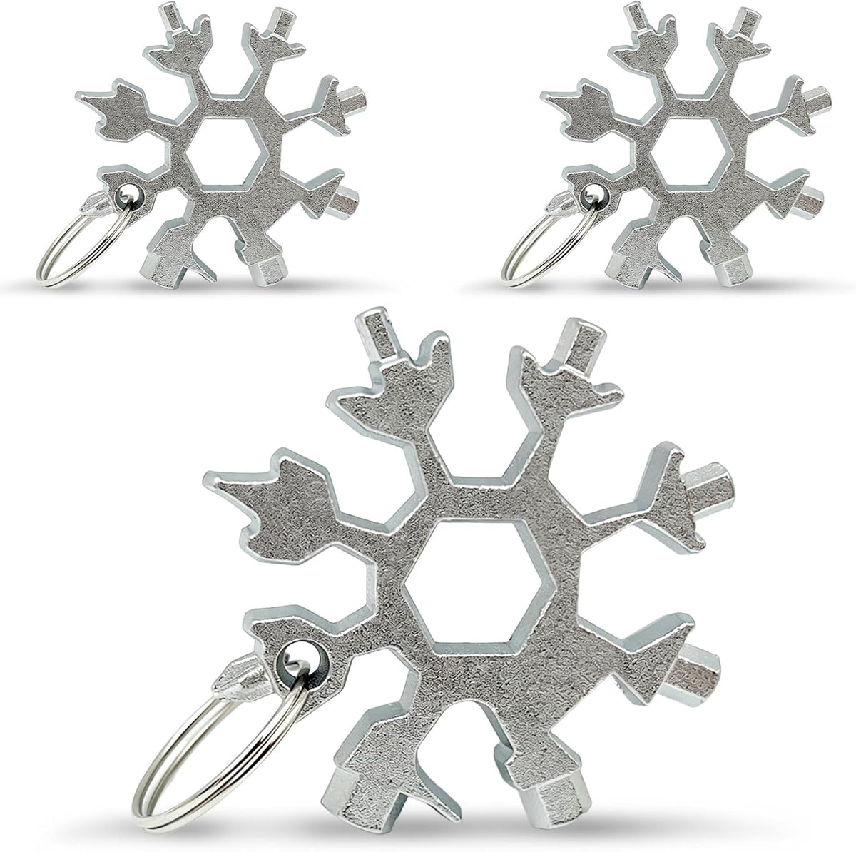 3-pack 18-in-1 snowflake shaped multi-tool keychain with screwdriver, bottle opener and key ring for camping and everyday carry