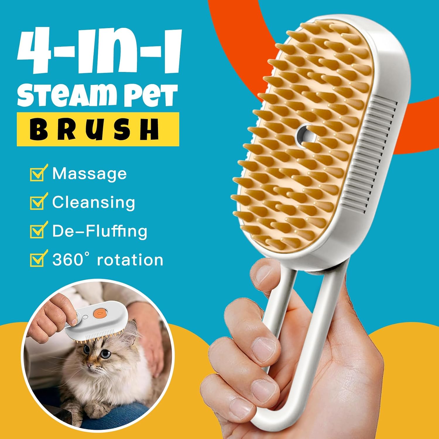 Cat Steam Brush for Shedding - 2pcs Spray Misting Grooming Comb for Cats & Dogs, Pet Hair Deshedding Brush