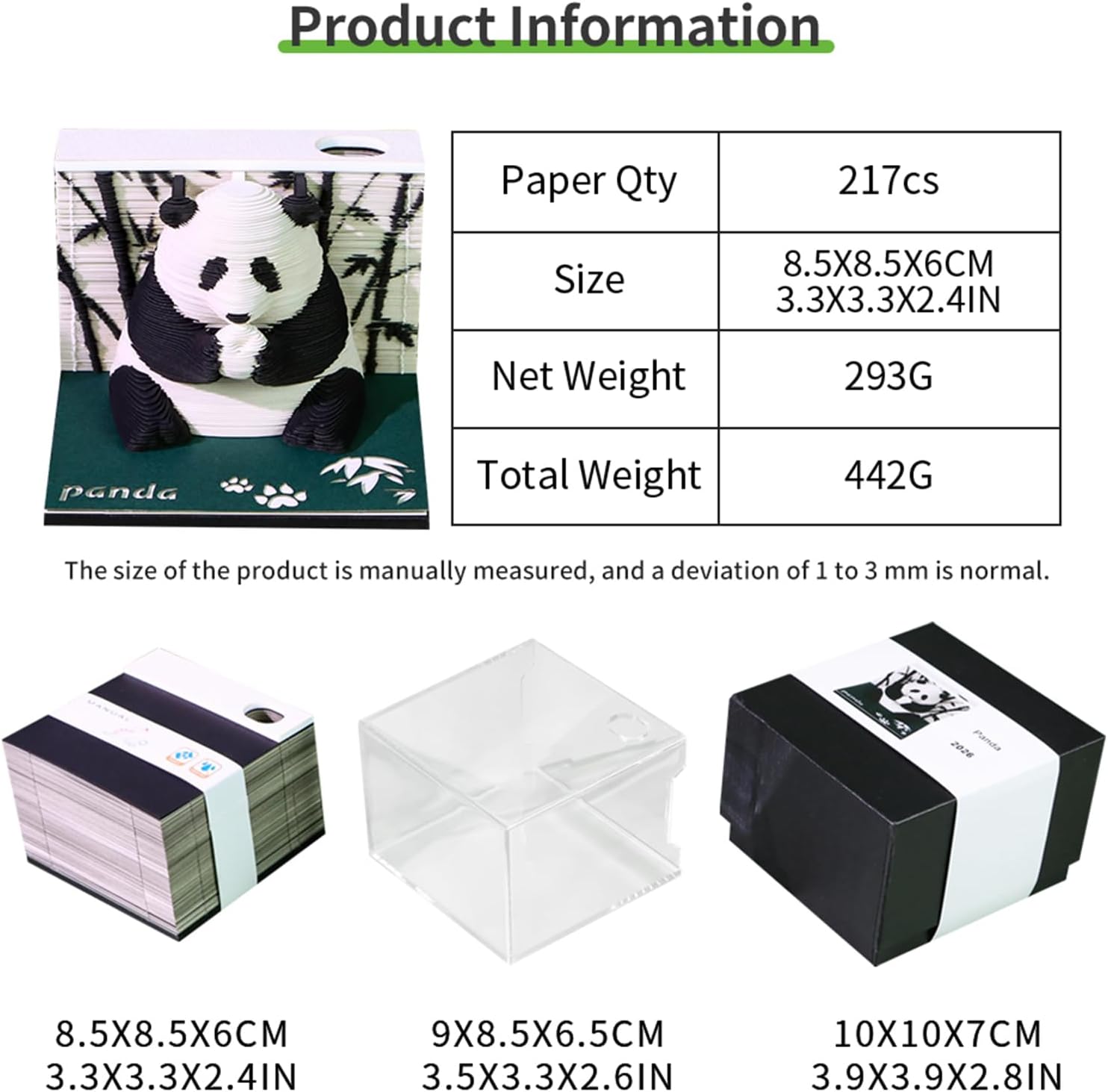 2026 3D Panda Desk Calendar with LED Light - Paper Carving Sticky Note Memo Pad, Creative Desktop Gift