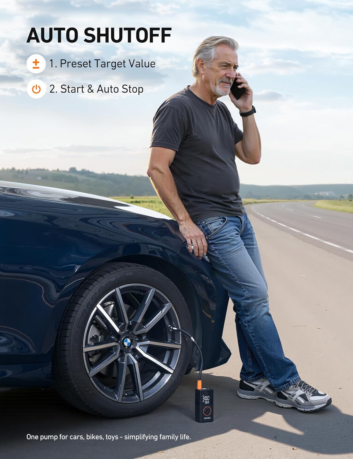 AstroAI L7 Portable Tire Inflator - 150 PSI Cordless Air Compressor Pump with Digital Gauge & LED Light