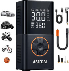 AstroAI L7 portable cordless tire inflator air compressor with digital display and LED light for car tires, bikes and motorcycles