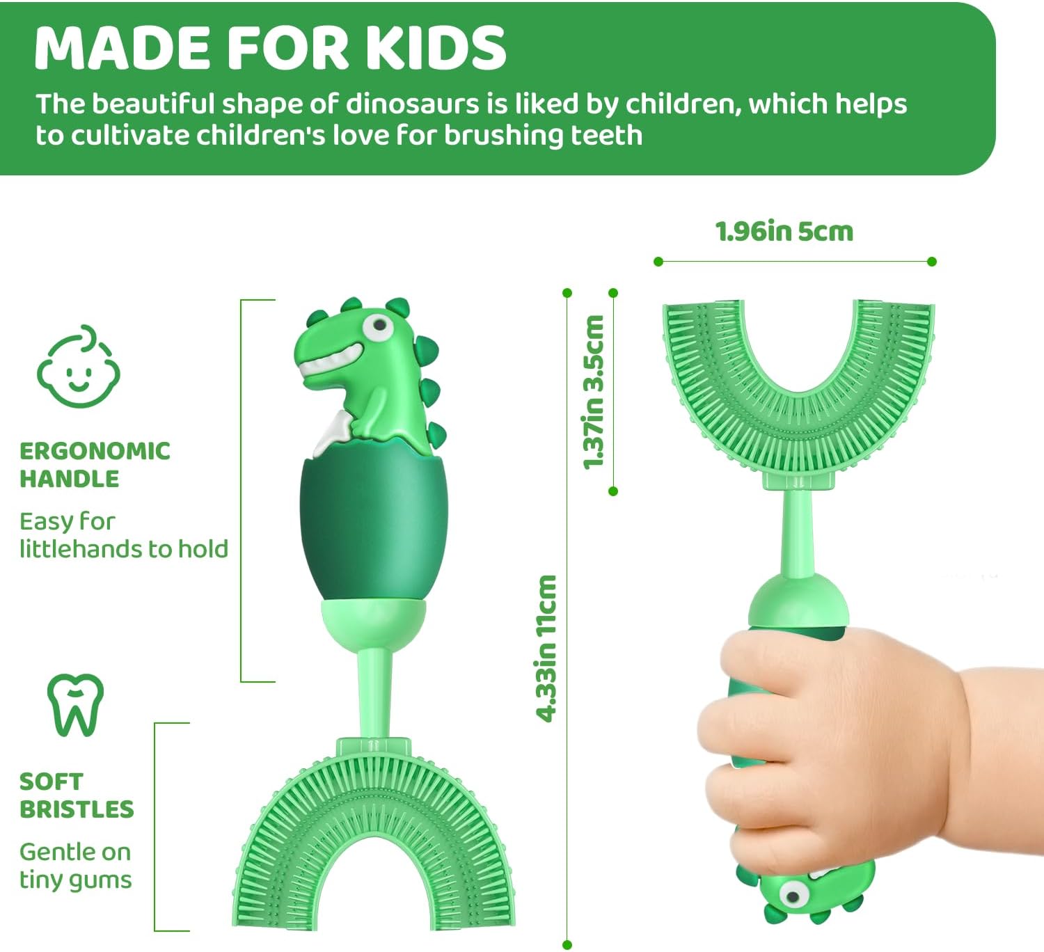 U-Shaped Kids Toothbrush Ages 2-7 - Soft Silicone 360° Toddler Toothbrush for Sensitive Gums, Training