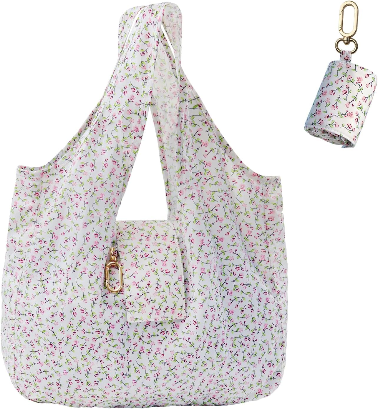 Mini Keychain Tote Bag - Foldable Vegan Leather Shopping Bag with Gold Accents for Daily Carry & Travel