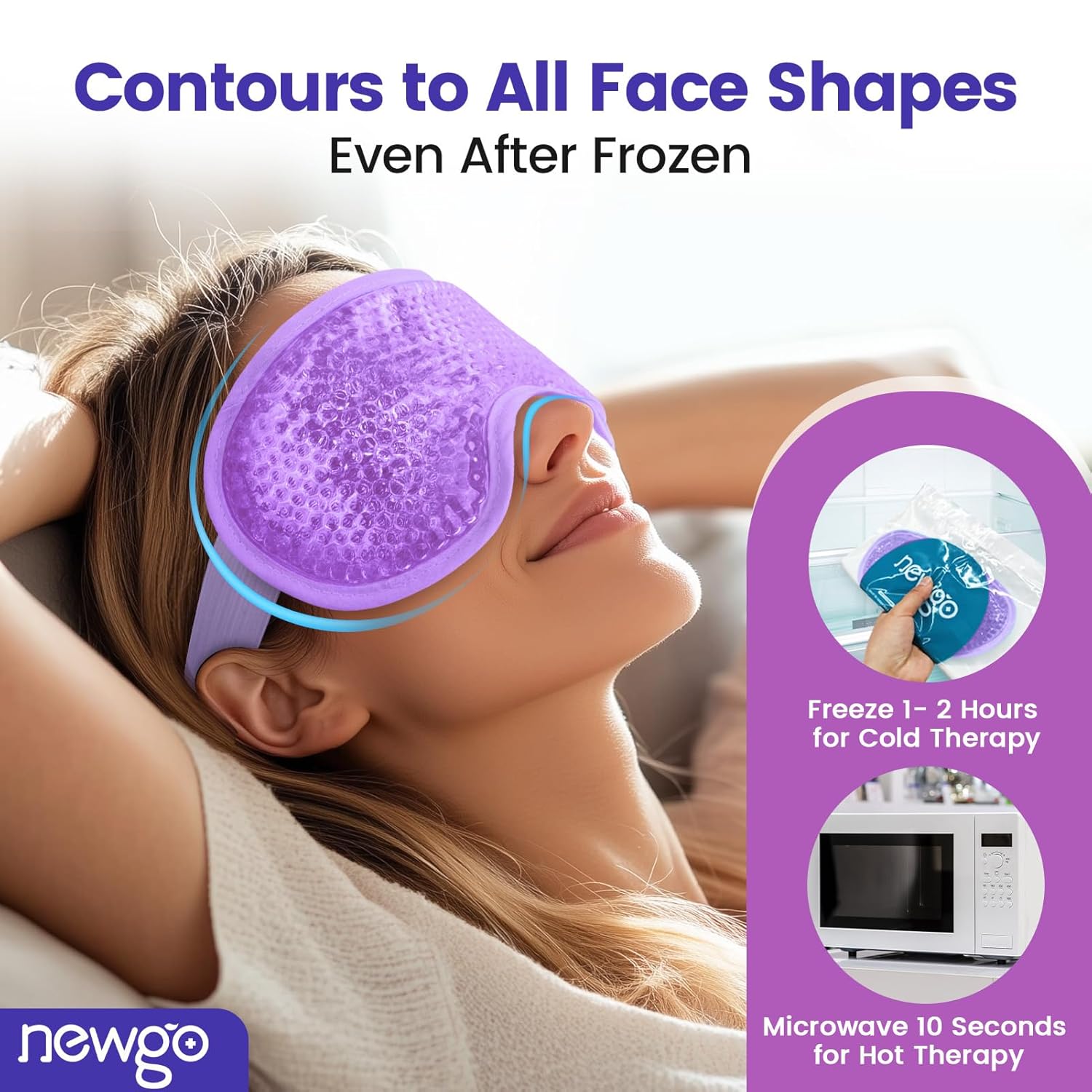NEWGO Cooling Gel Eye Mask - Reusable Cold Eye Pack for Puffy Eyes, Dark Circles & Headache Relief