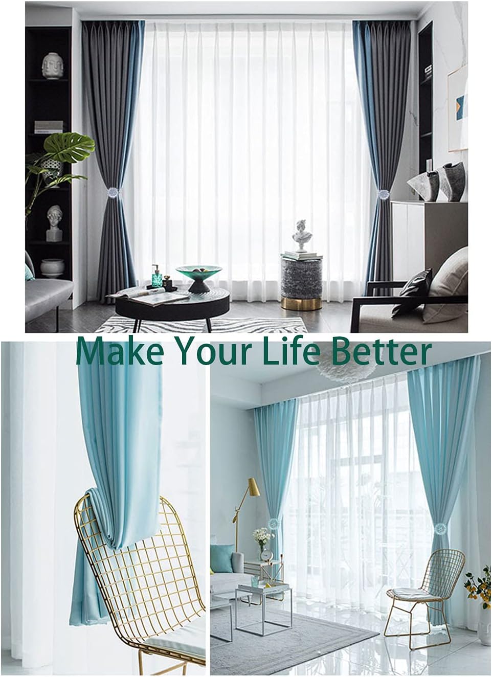 Crystal Flower Magnetic Curtain Tiebacks for Drapes & Curtains (2 Pack)