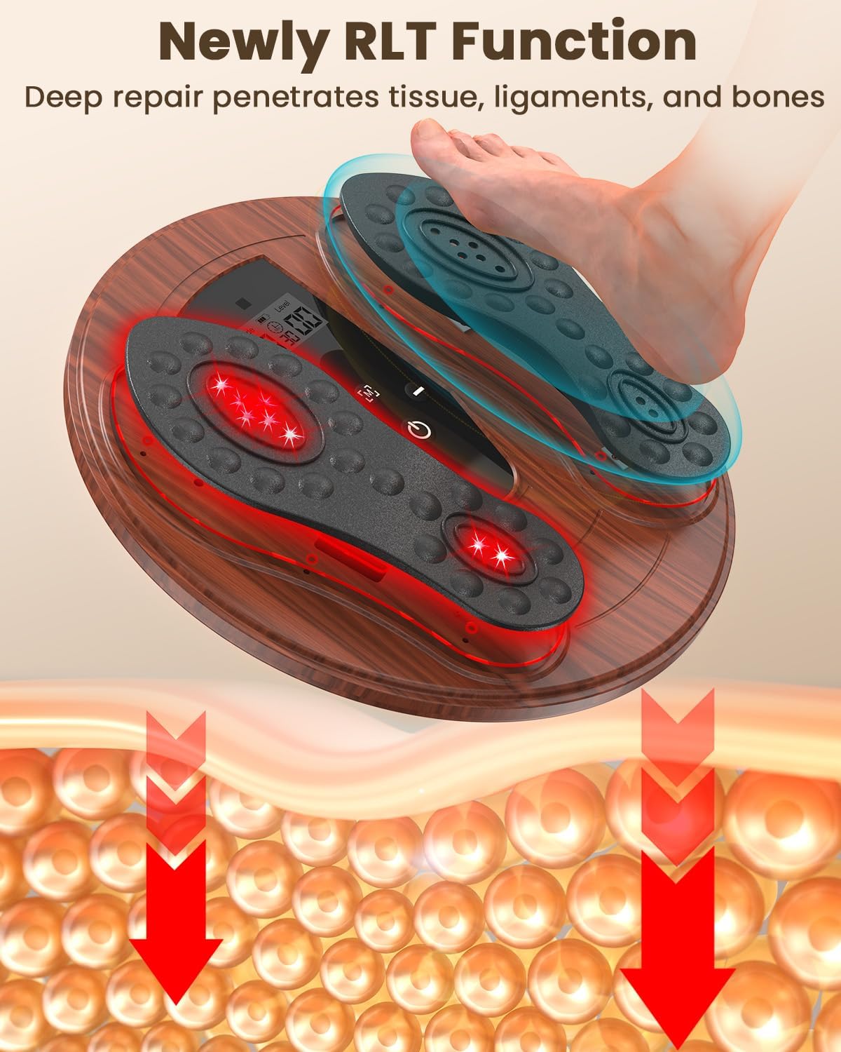 Rechargeable Foot Massager for Neuropathy - EMS & TENS Stimulator with 660-850nm Red Light Therapy for Pain & Plantar Fasciitis