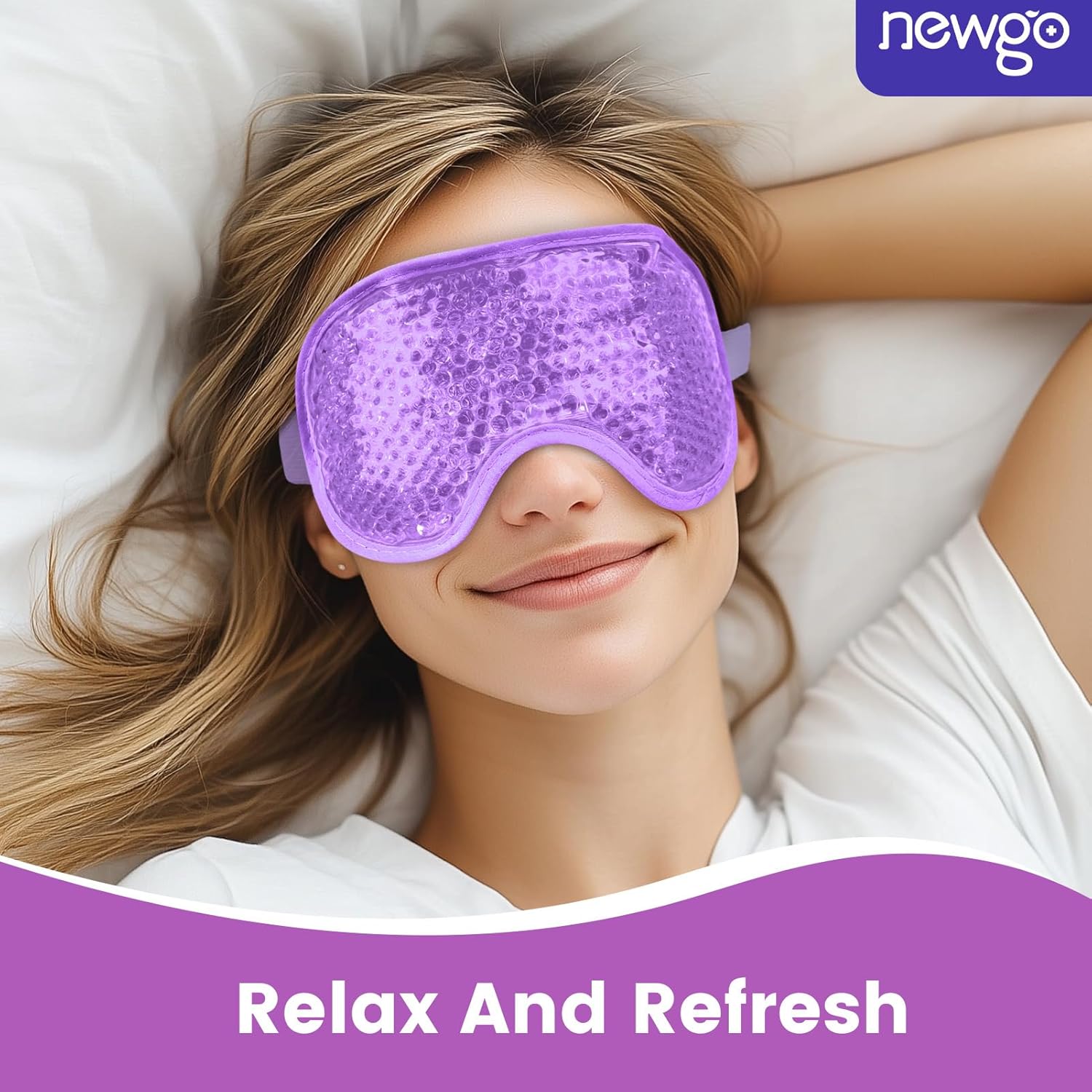 NEWGO Cooling Gel Eye Mask - Reusable Cold Eye Pack for Puffy Eyes, Dark Circles & Headache Relief