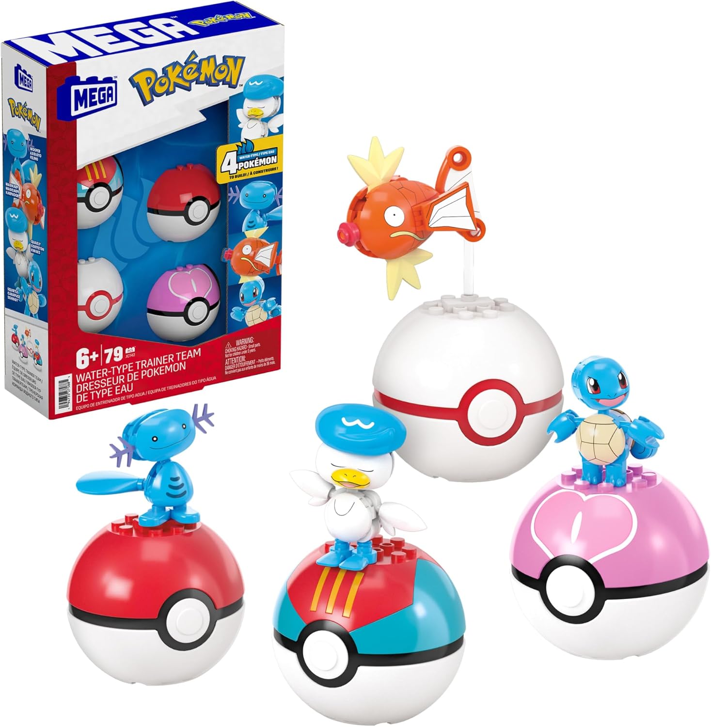MEGA Pokémon Building Toy Set — Water-Type Trainer Team, 79 Pieces for Kids
