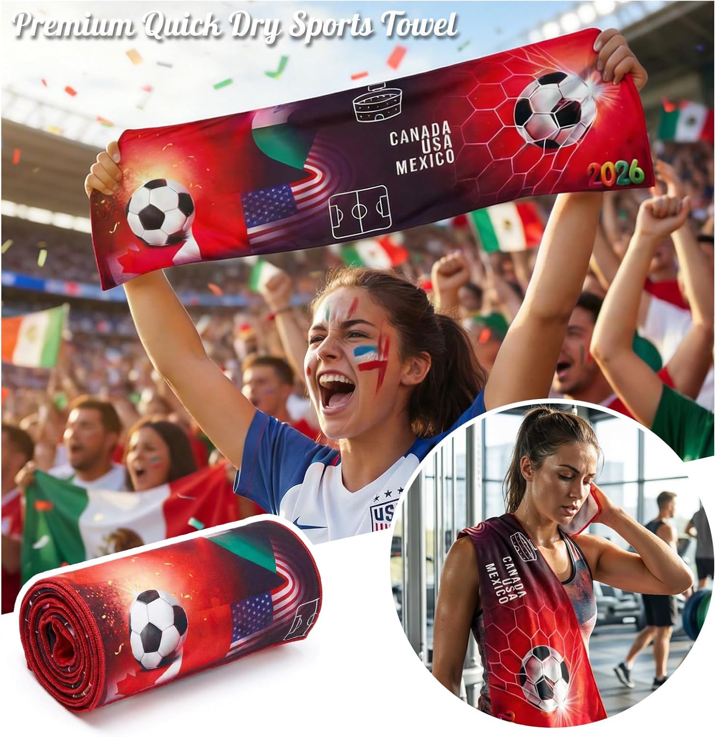 Fibrdoo Soccer Fan Gift Set – 5-Piece Bundle with Water Bottle, Towel, Keychain, Pin & Wristband