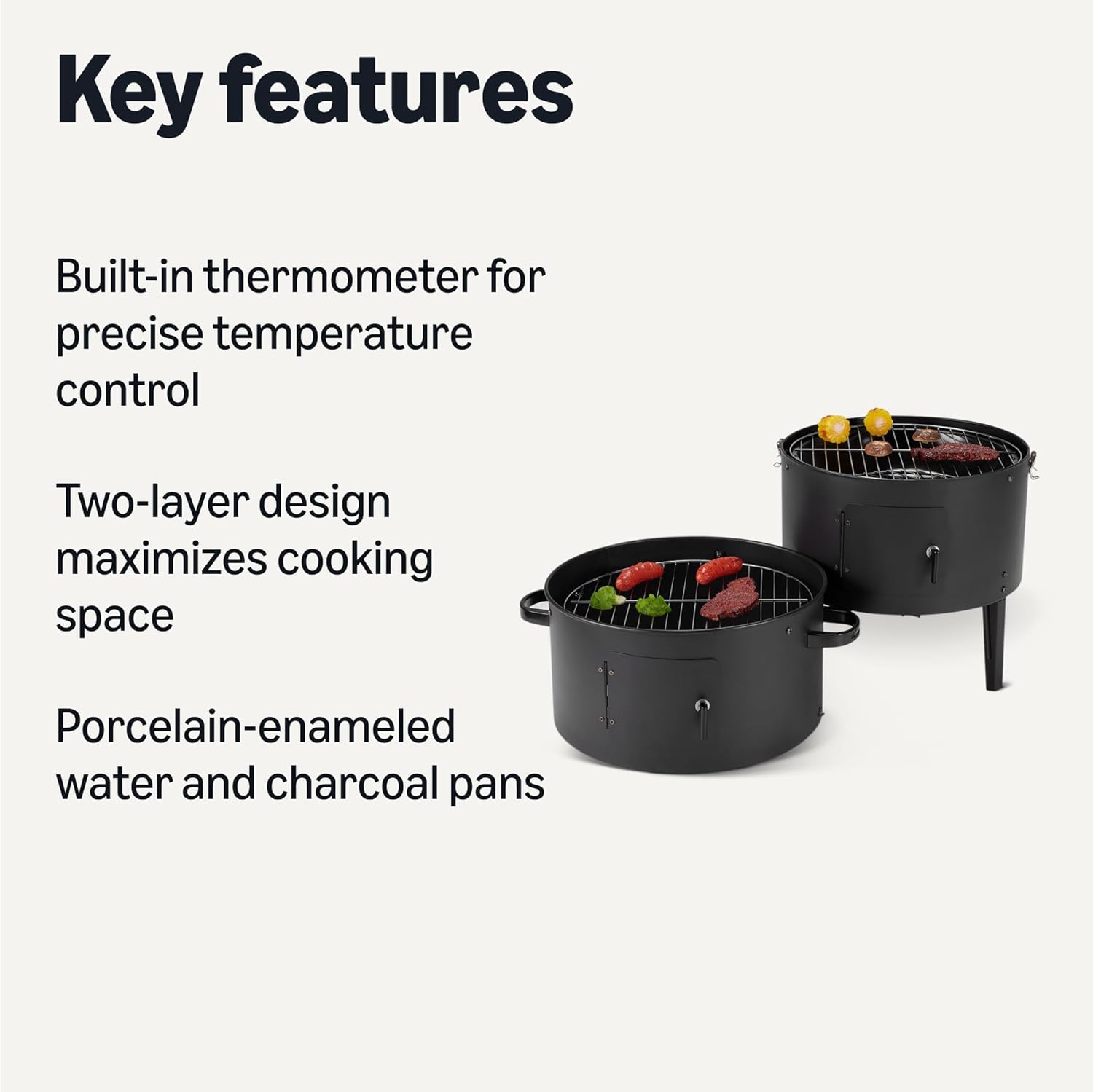 Vertical Charcoal Smoker – 2-Layer BBQ Smoker Grill with Thermometer