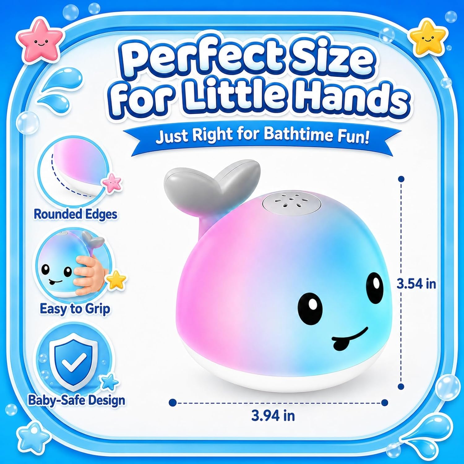 Whale Bath Toy with LED Lights & Water Sprayer – USB Rechargeable Baby Bathtub Toy for Kids Ages 6M-4Y