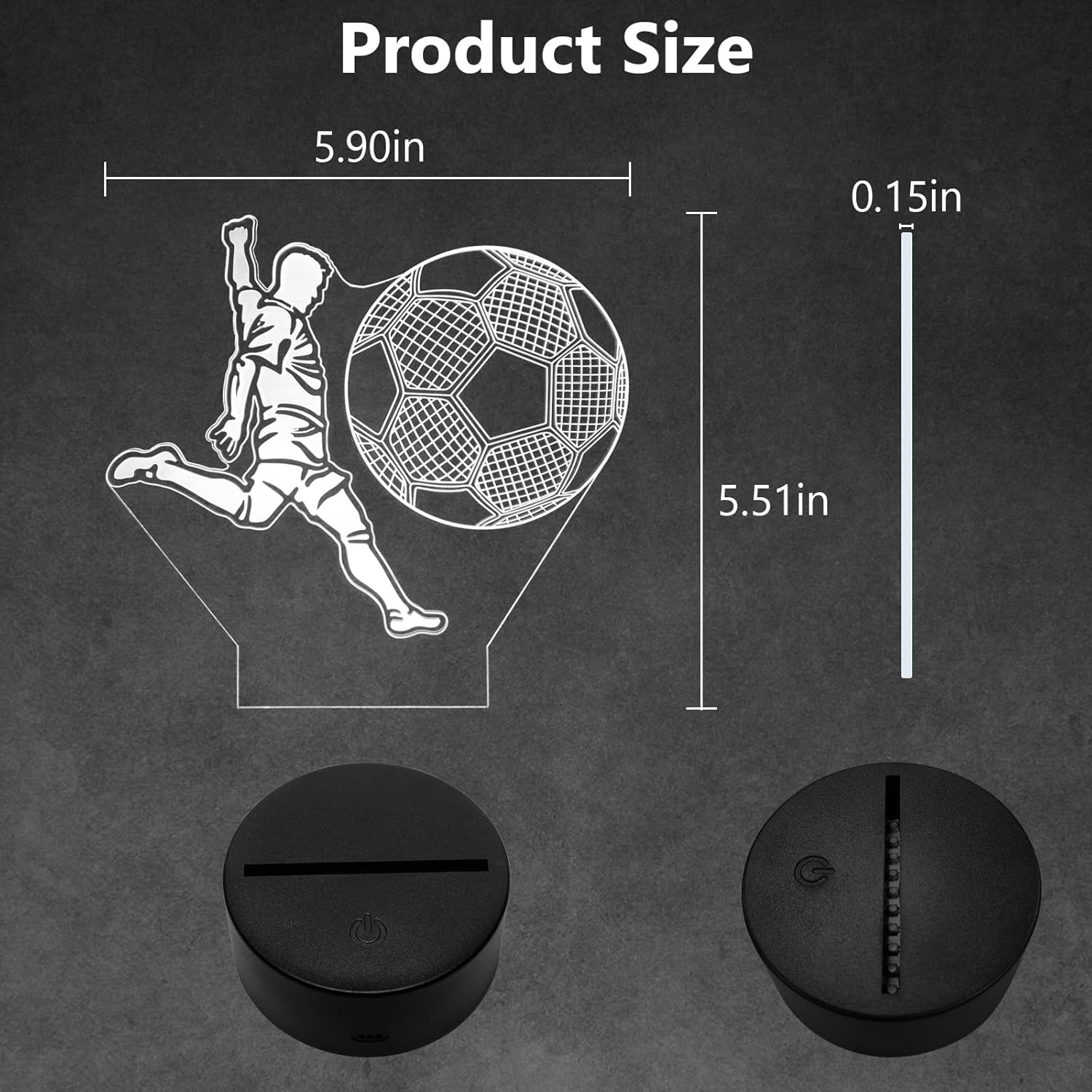 3D Soccer Night Light – Remote Control LED Lamp, 7 Colors, USB-C & Battery Powered
