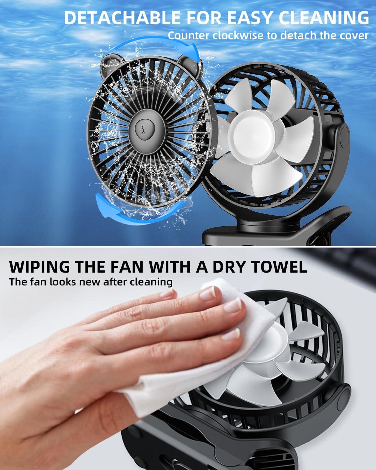 3-in-1 Portable Clip Fan – Rechargeable 2000mAh Desk & Hanging Fan with 360° Rotation | 8H Runtime 3 Speed Settings