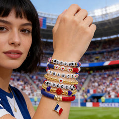 2026 France Soccer Bracelet Set – 8 Piece Stackable Beaded Bracelets with Football Charms, French Flag Colors & Fan Accents | World Cup France Fan Gift