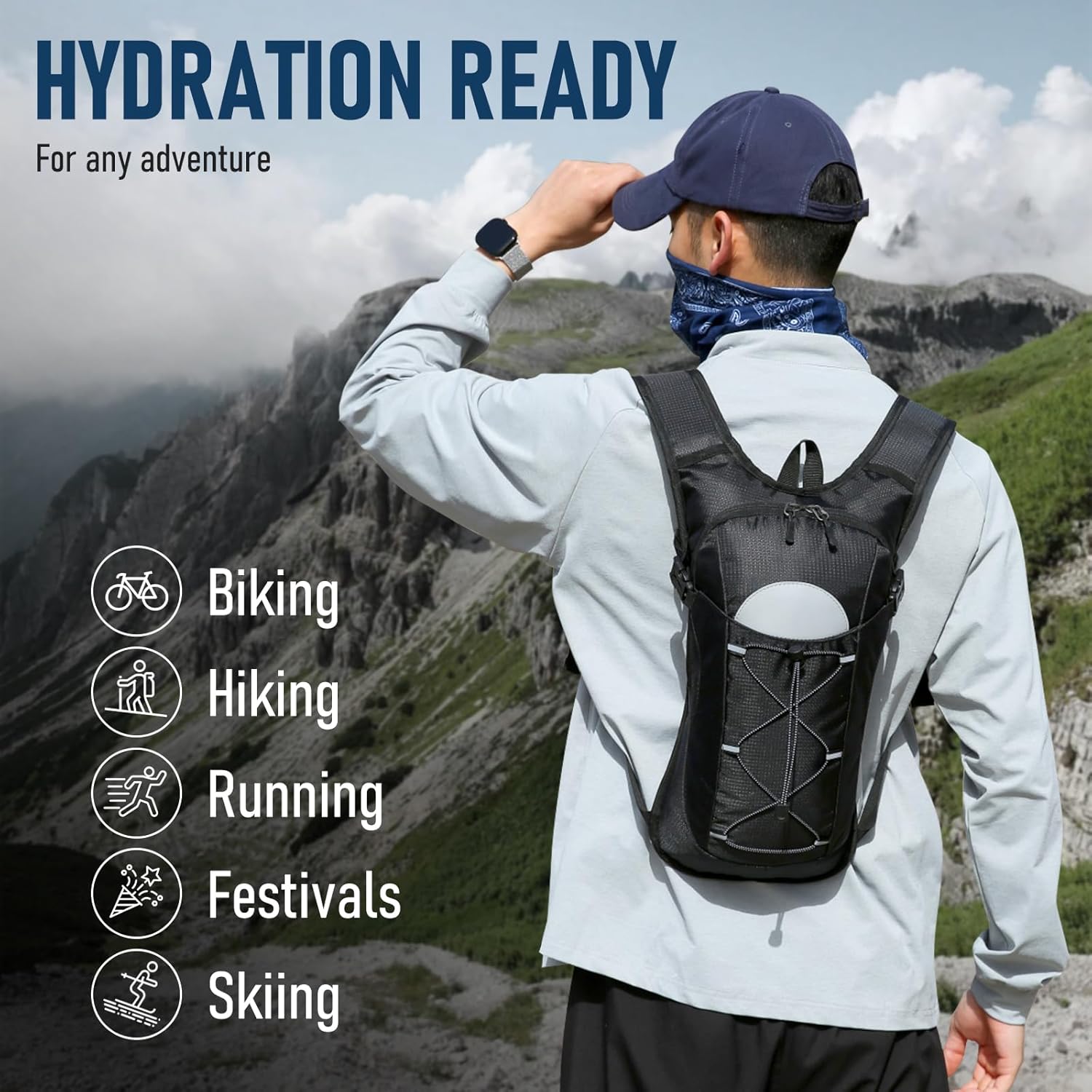 Hydration Backpack with 2L Water Bladder - Lightweight Running & Hiking Pack, Adjustable Fit for Men & Women