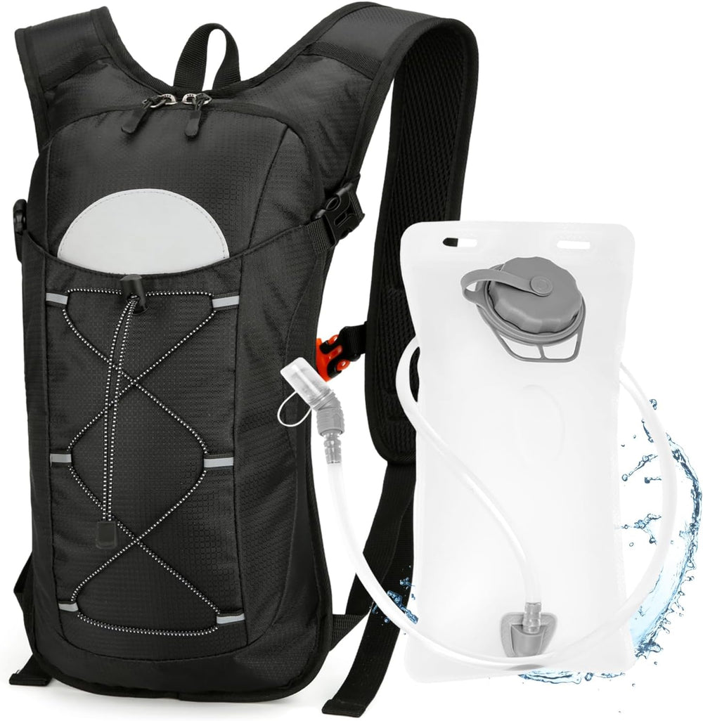 Hydration backpack with 2L water bladder, lightweight adjustable pack for running, hiking and biking for men and women