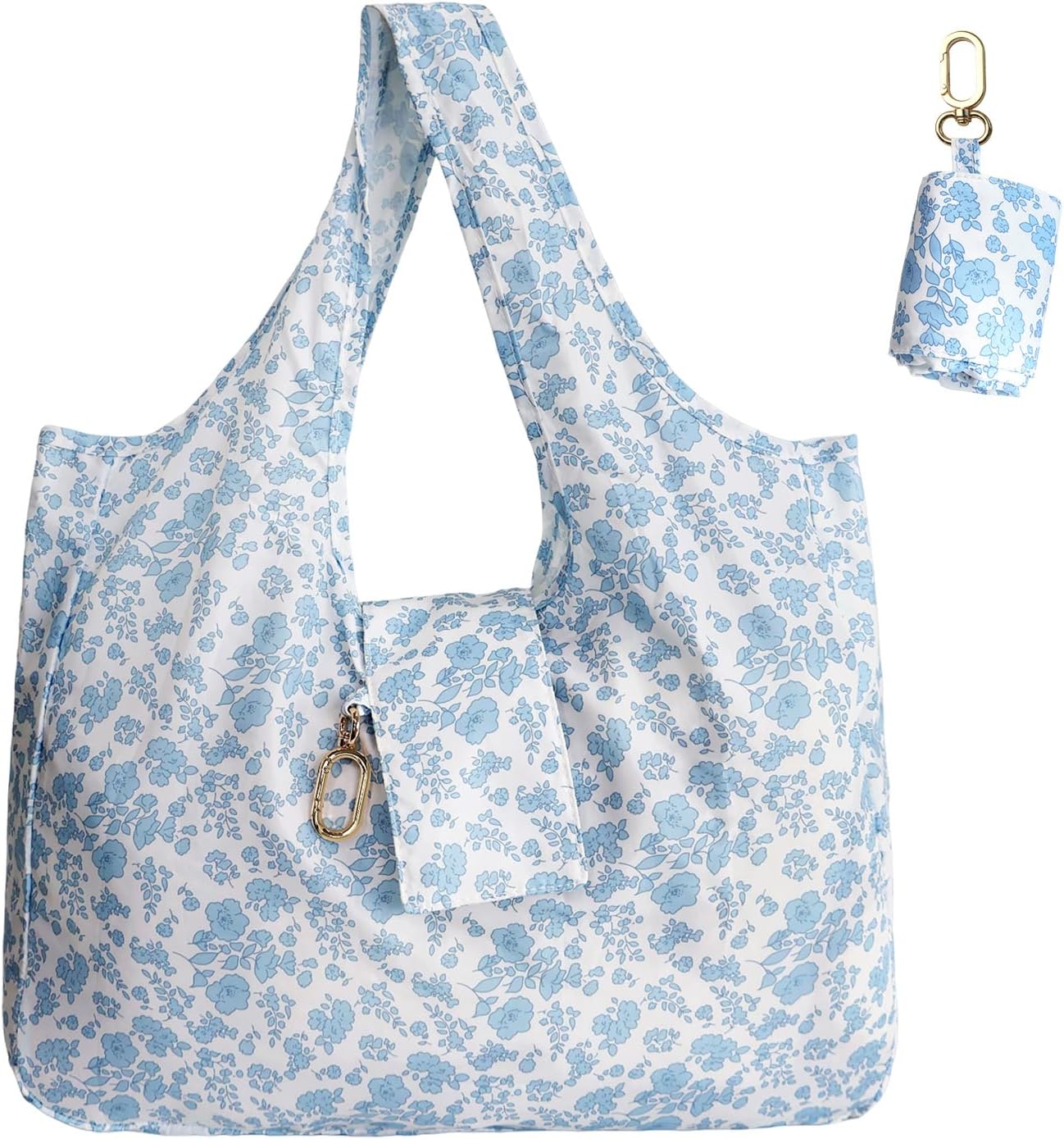 Mini Keychain Tote Bag - Foldable Vegan Leather Shopping Bag with Gold Accents for Daily Carry & Travel