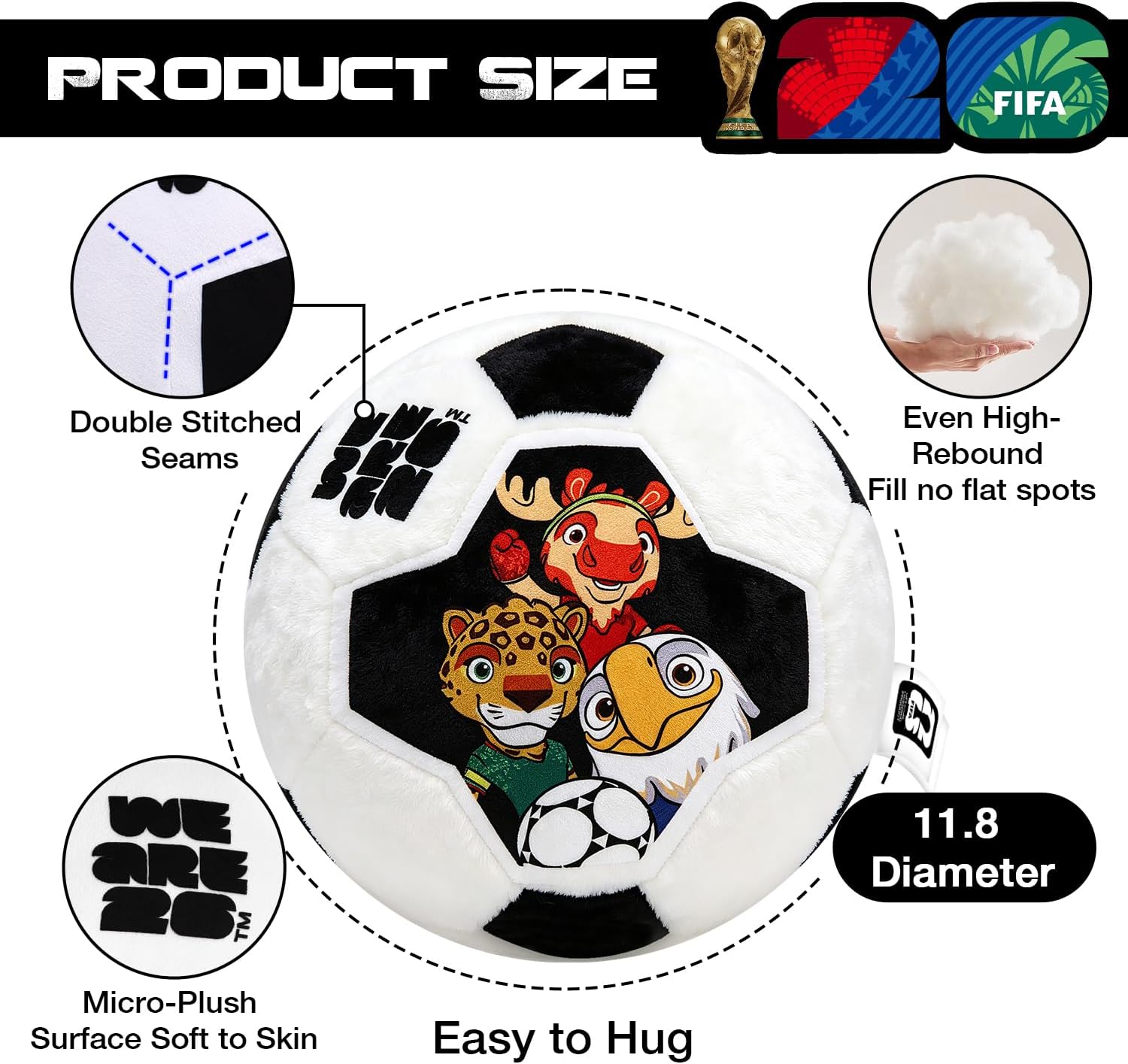 FIFA World Cup 2026 Soccer Ball Plush Pillow – Officially Licensed | 30cm Soft Stuffed Toy with Trophy & Country Flag Design