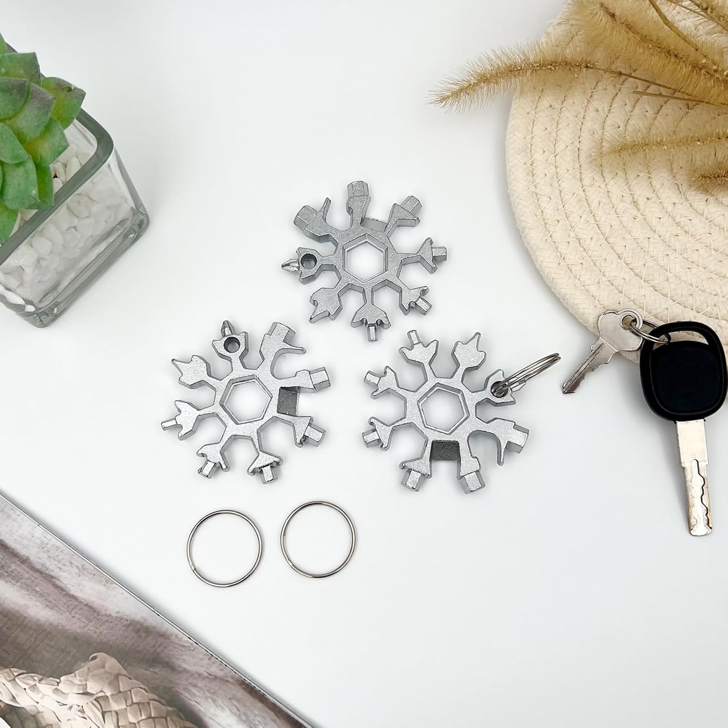 3-Pack 18-in-1 Snowflake Multi-Tool Keychain – Pocket EDC Camping Tool with Screwdriver & Bottle Opener