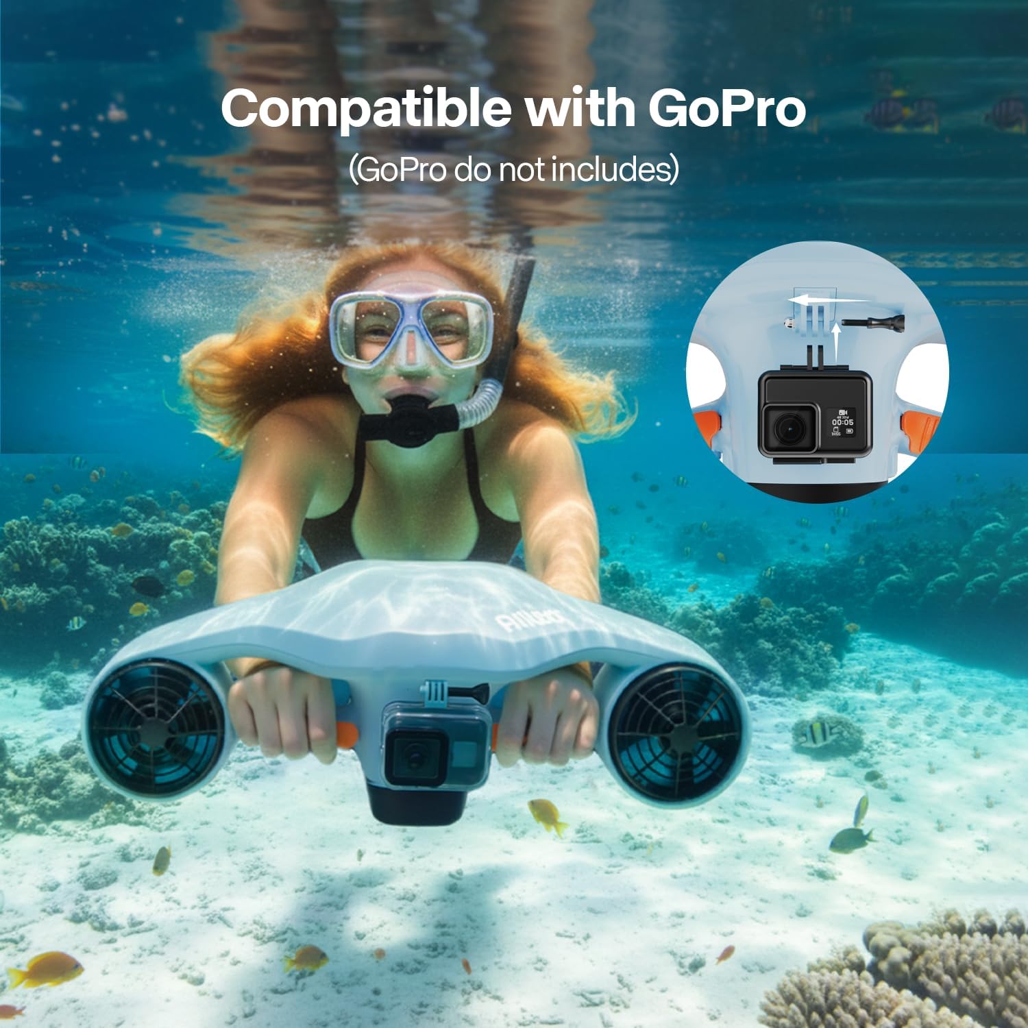 Asiwo Manta 2 Underwater Scooter — Dual Motor Sea Scooter with Camera Mount for Diving & Snorkeling