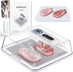 White rapid defrosting tray thawing frozen meat fast using airflow technology without water