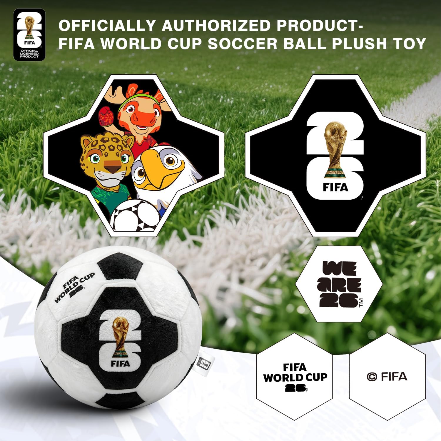 FIFA World Cup 2026 Soccer Ball Plush Pillow – Officially Licensed | 30cm Soft Stuffed Toy with Trophy & Country Flag Design