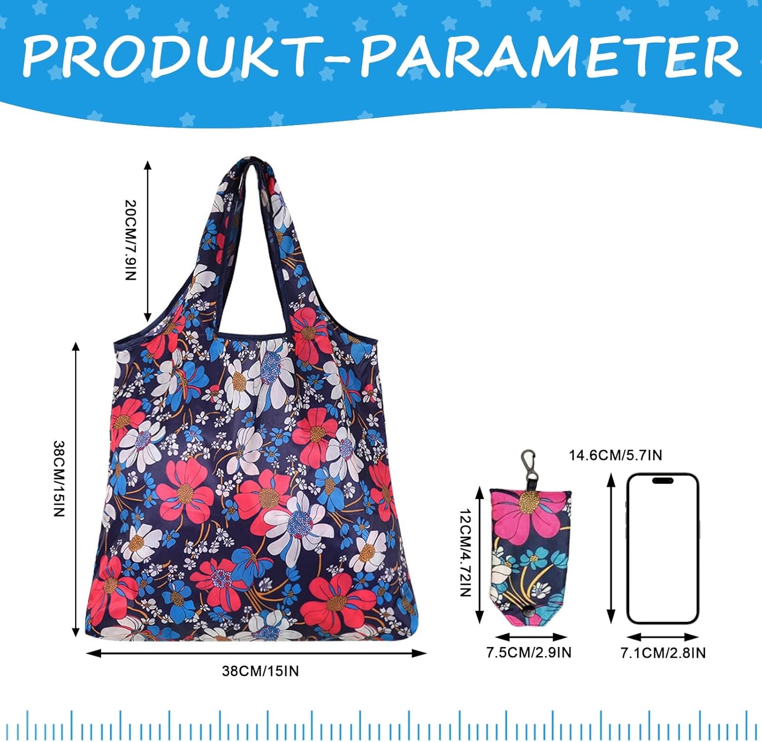 Reusable Shopping Bags 6 Pack - Foldable Grocery Tote Bags, Washable Eco-Friendly Polyester for Travel & Daily Use