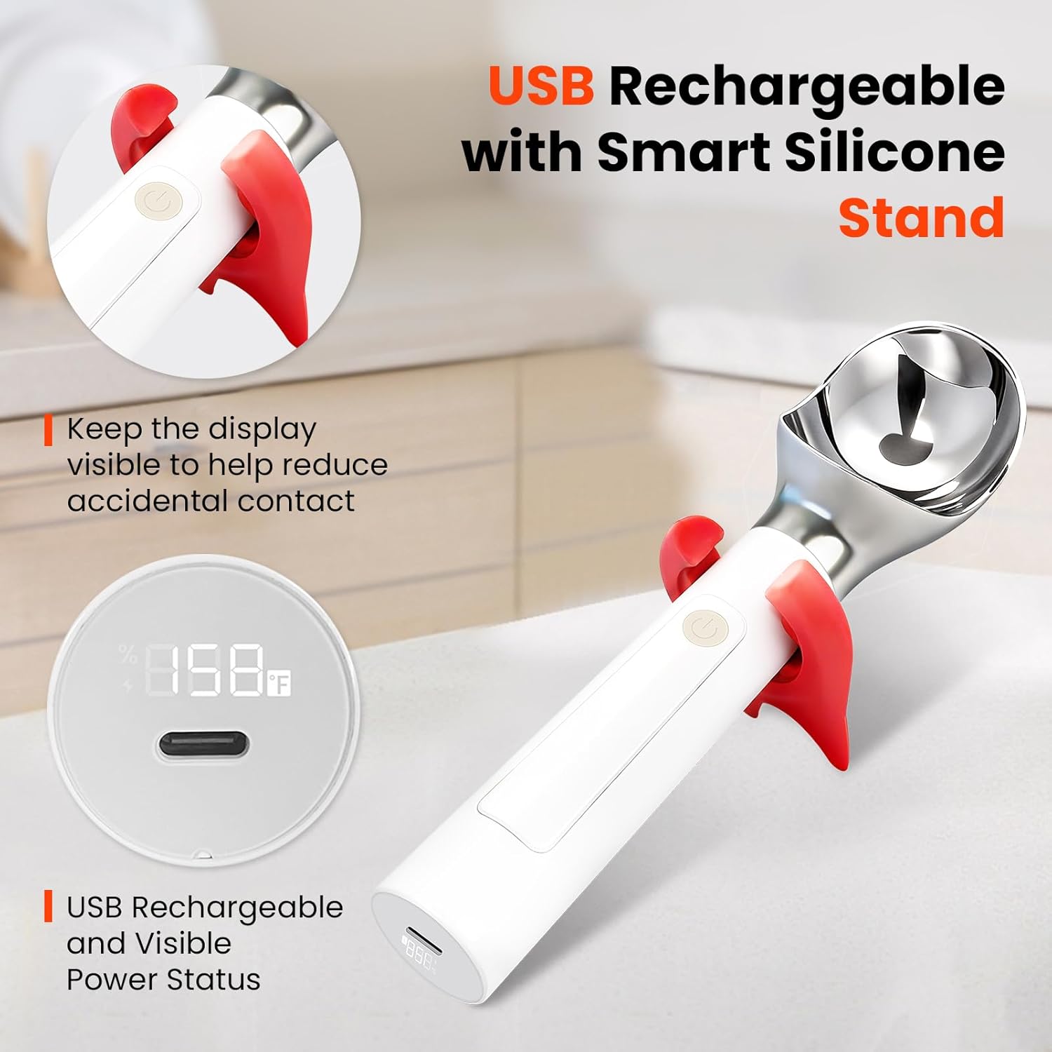 Heated Electric Ice Cream Scoop | Rechargeable, IP67 Waterproof, Stay-Cool Handle