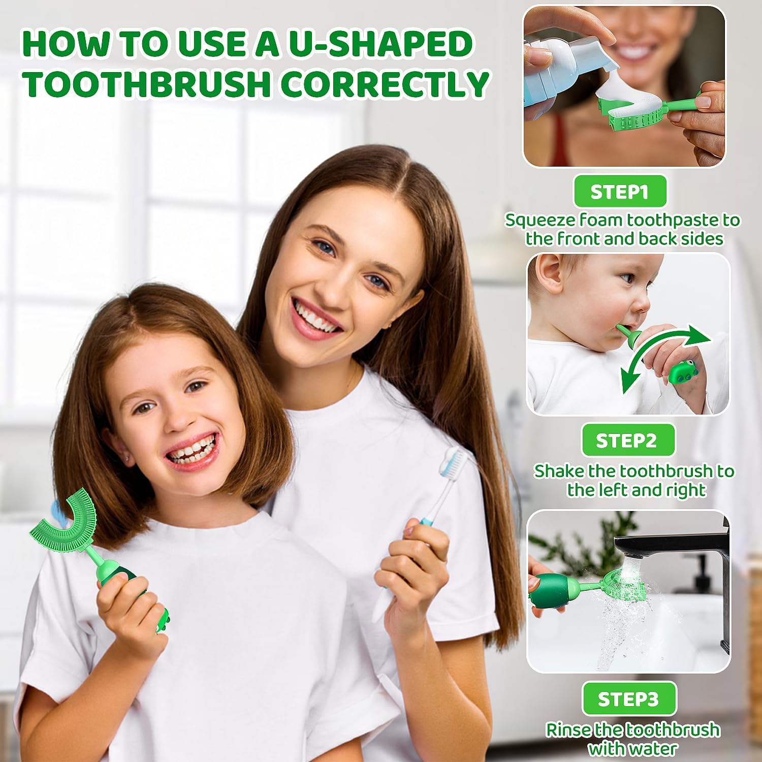 U-Shaped Kids Toothbrush Ages 2-7 - Soft Silicone 360° Toddler Toothbrush for Sensitive Gums, Training