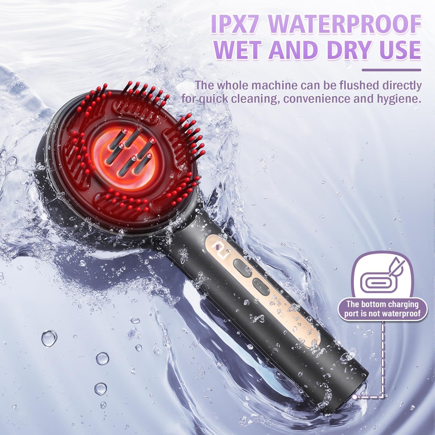 Electric Scalp Massager Comb - IPX7 Waterproof Scalp Brush with 3 Massage Modes for Daily Hair Care & Shower Use