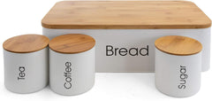 MegaChef 4-Piece Kitchen Canister Set - Airtight Storage Containers with Bamboo Lids for Coffee, Tea & Sugar