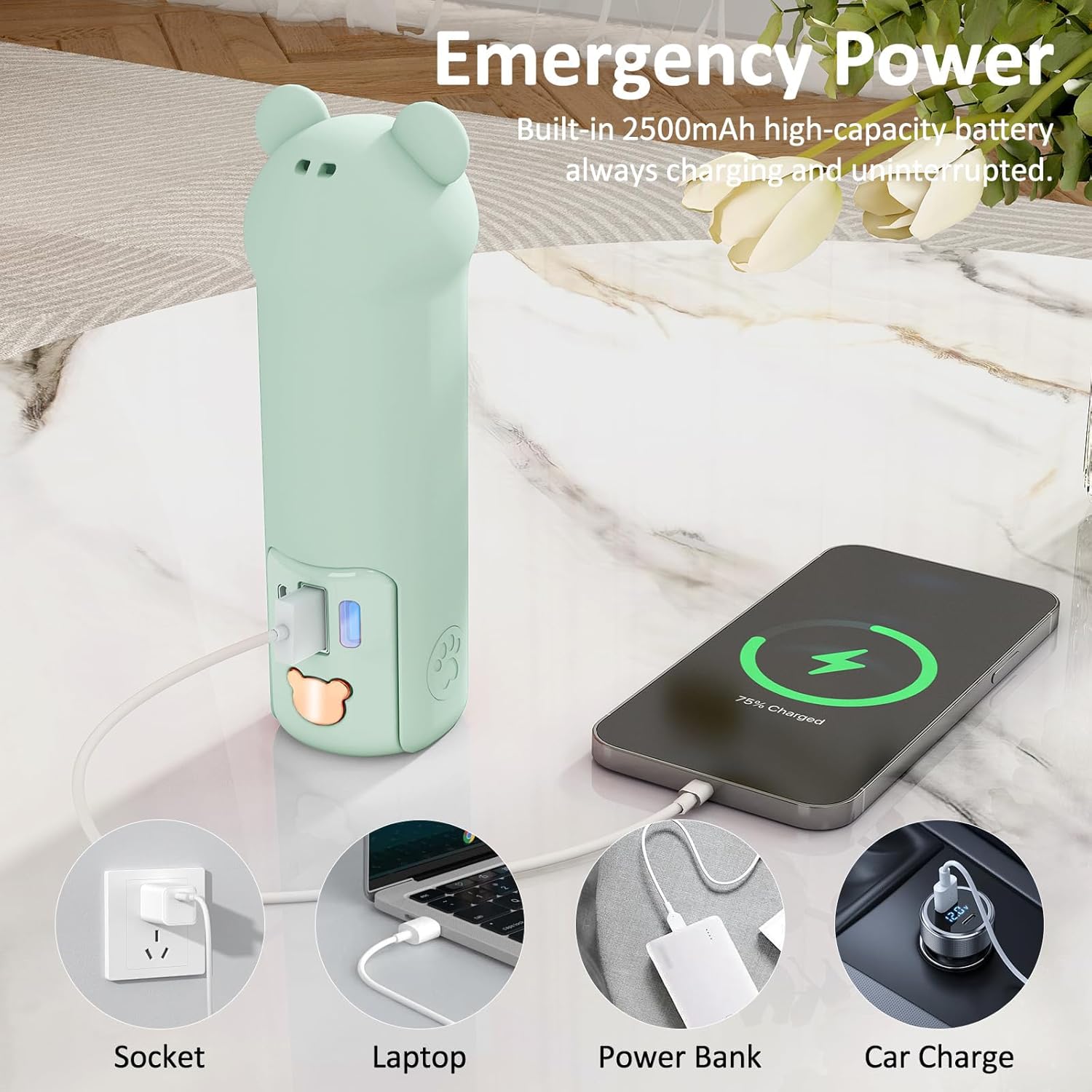 Portable Mini Fan with 26H Battery – 3-in-1 Handheld Fan, Power Bank & Flashlight | USB-C Fast Charging