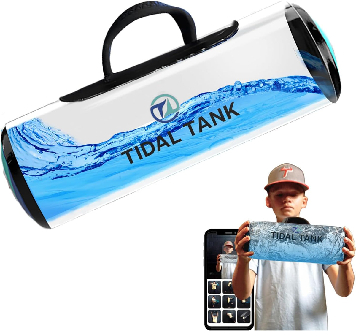 Transparent Tidal Tank water-filled weight for full body instability and core training, available in 7 lbs and 12 lbs