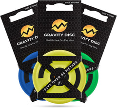 Gravity Disc mini frisbee 3 pack in blue, yellow, and green – pocket flying discs for outdoor trick shots
