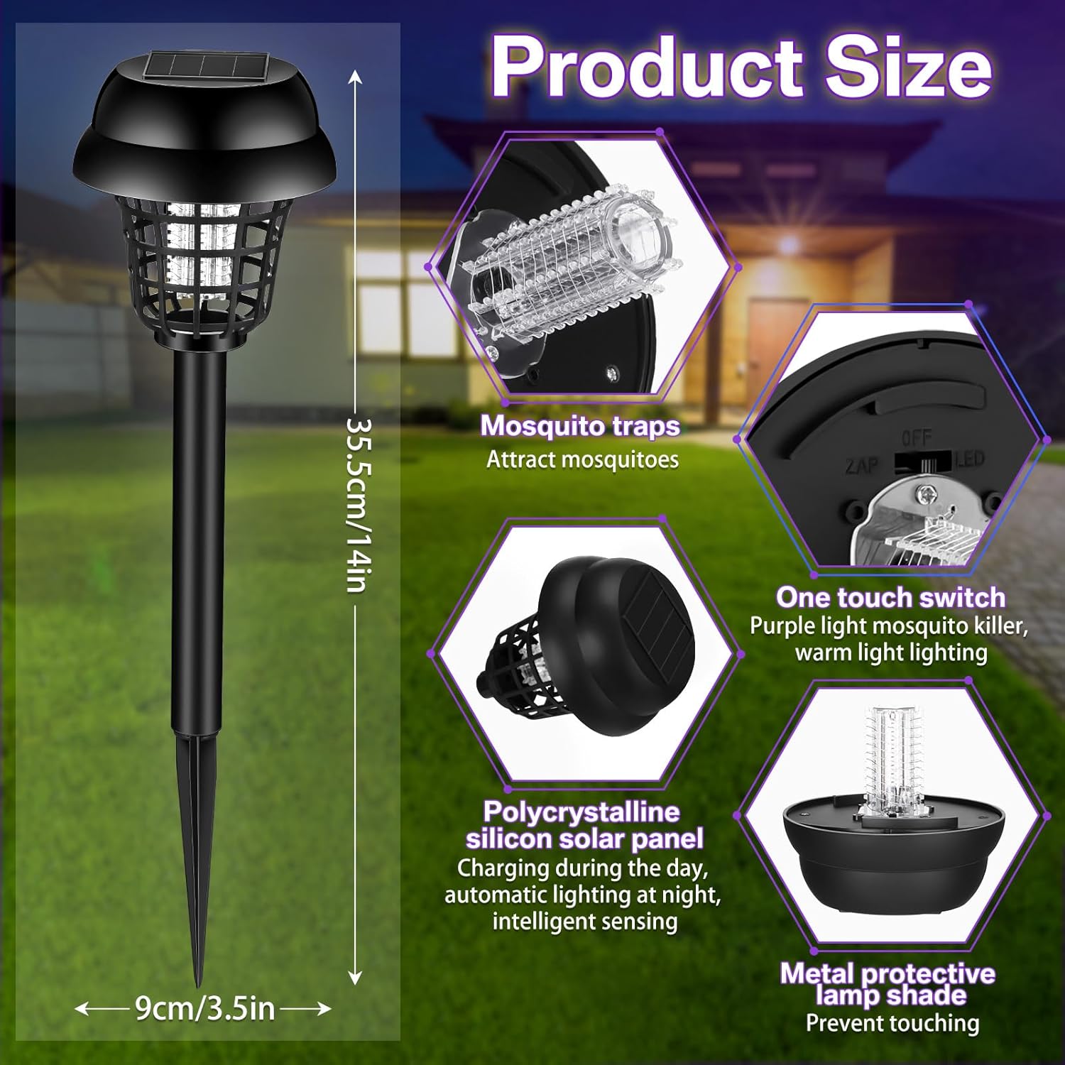 12-Pack Solar Bug Zapper Outdoor – UV Mosquito Killer Lamp with Warm & Purple Light | Auto On/Off Garden Pest Repeller