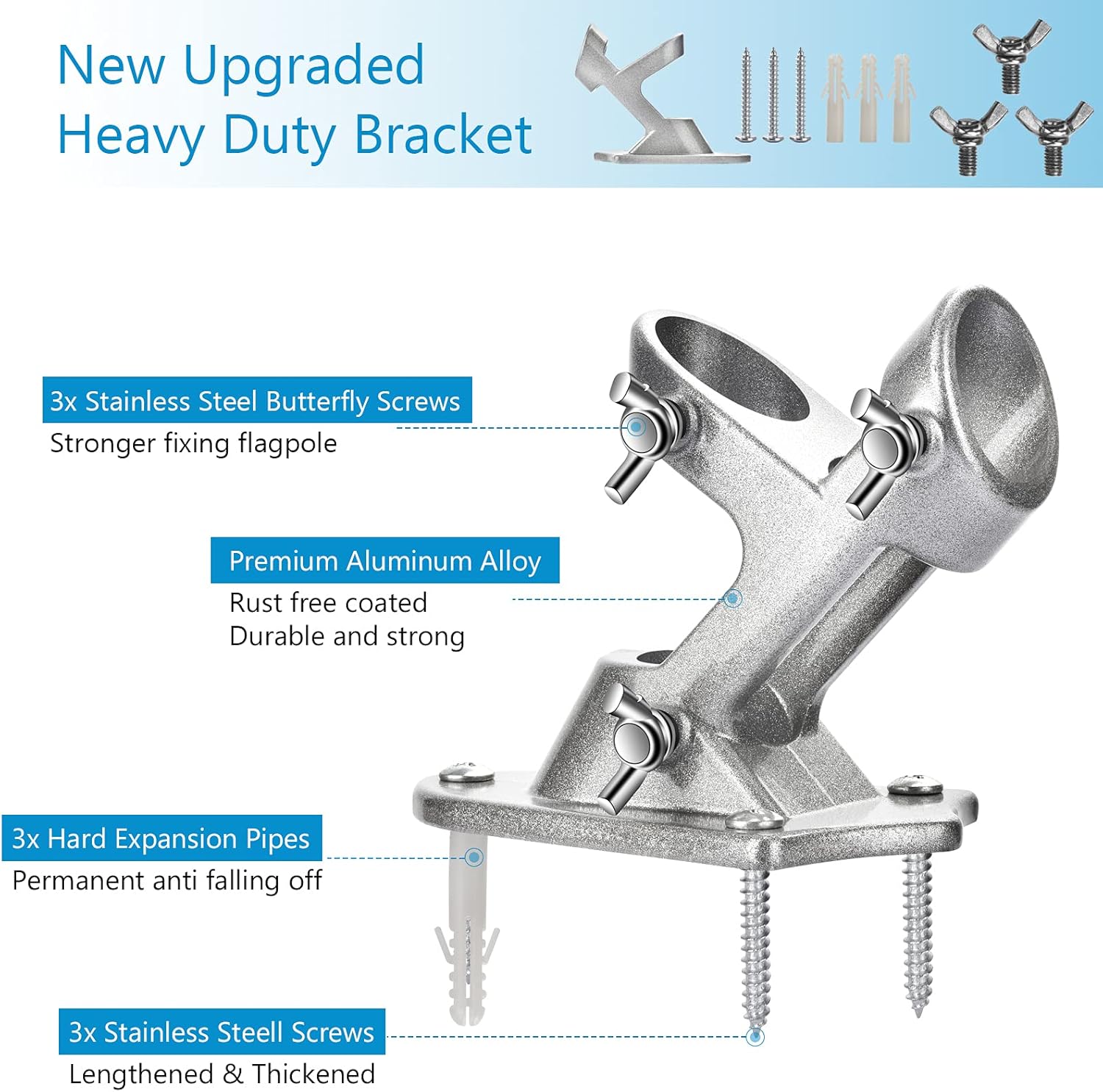 Aluminum Alloy Flag Pole Holder Bracket – 2 Position 45° & 90° Wall Mount | Rust-Proof Heavy Duty Flag Pole Bracket for House Porch & Railing