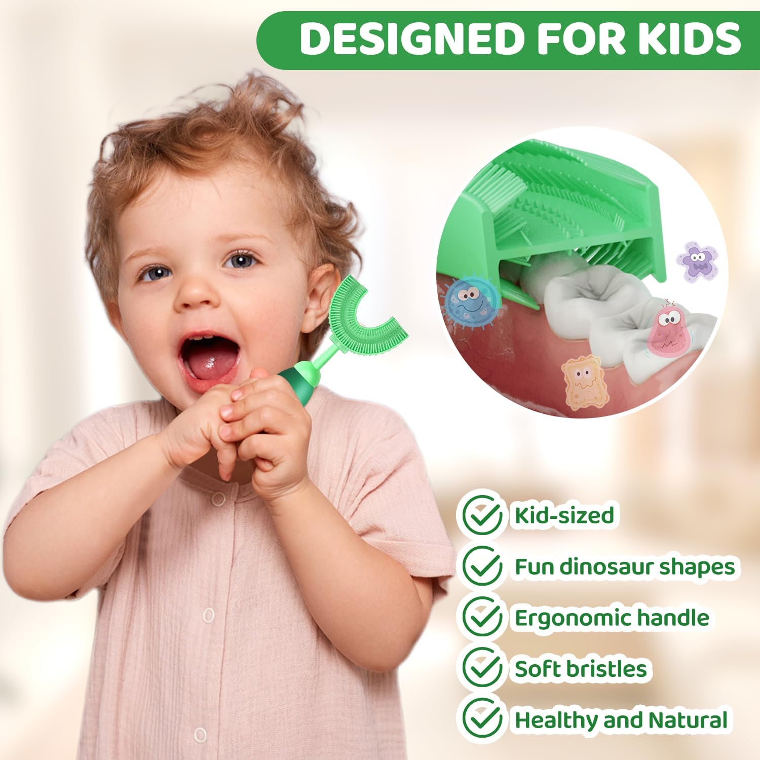 U-Shaped Kids Toothbrush Ages 2-7 - Soft Silicone 360° Toddler Toothbrush for Sensitive Gums, Training