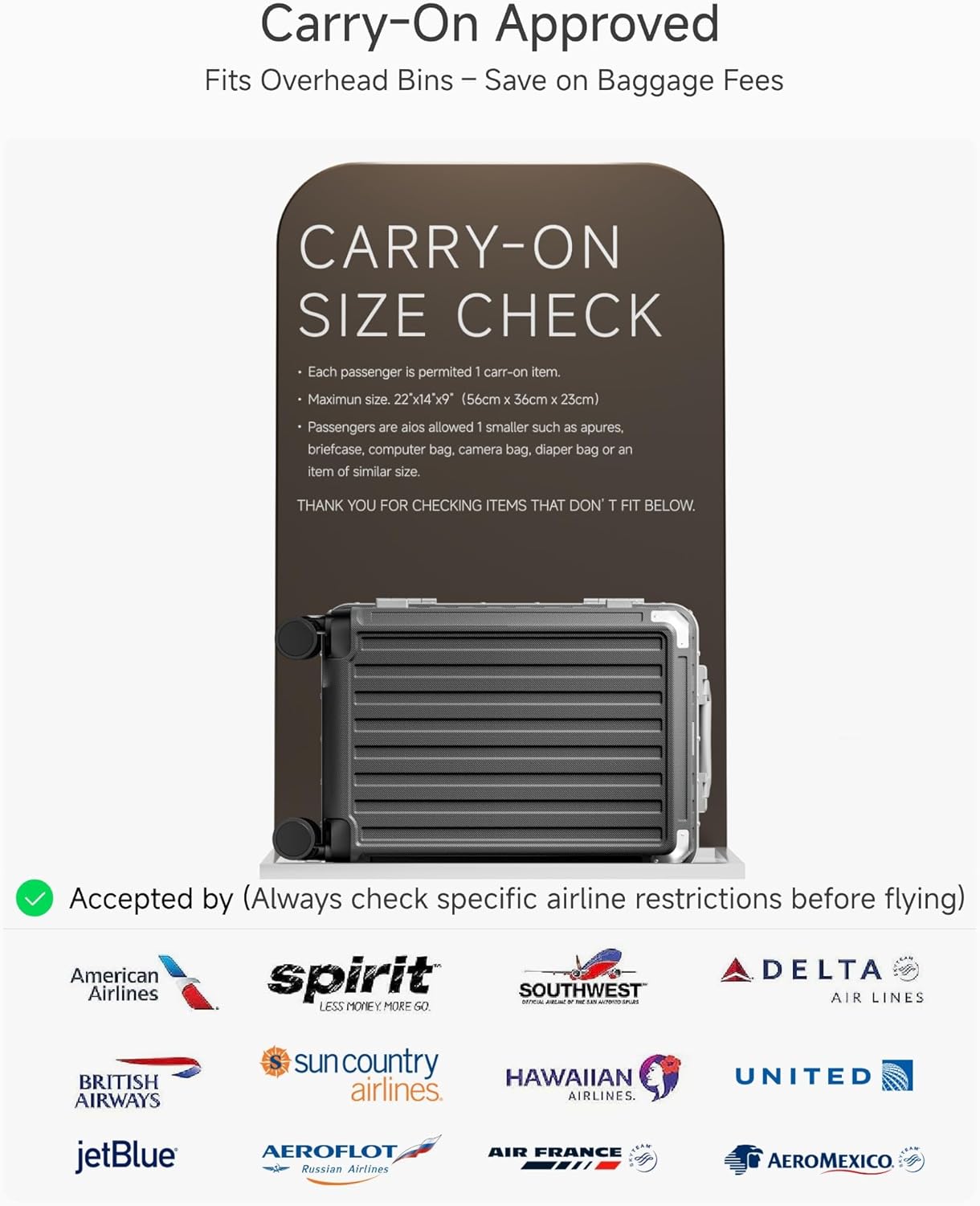 ZX-Core 20-Inch Carry On Luggage - Aluminum Frame Zipperless Polycarbonate Hard Shell Suitcase with Spinner Wheels - Charcoal Metallic