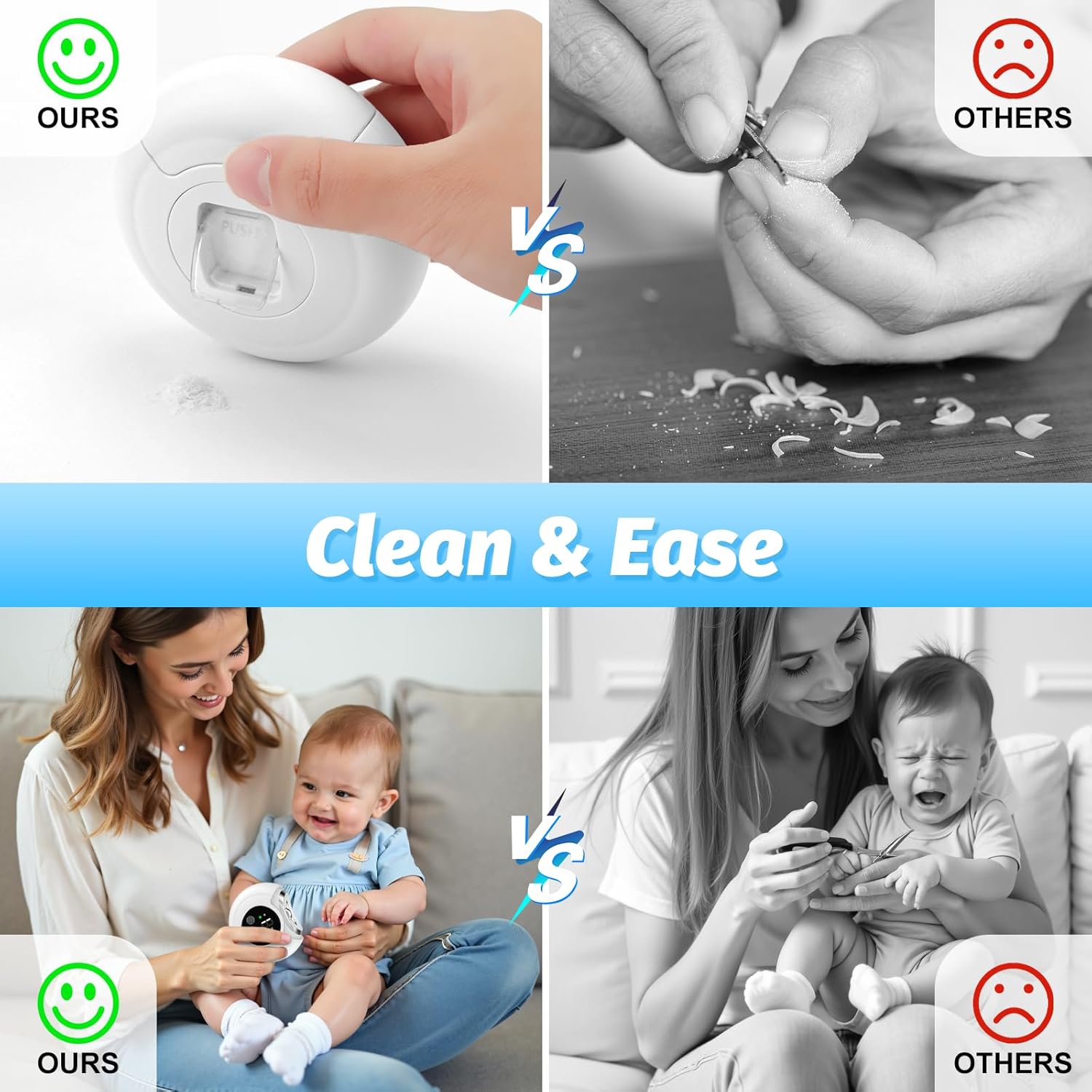 Electric Baby Nail Trimmer & Clipper 2-in-1 - Automatic Nail File with LED Light, 3 Speeds for Baby & Adult