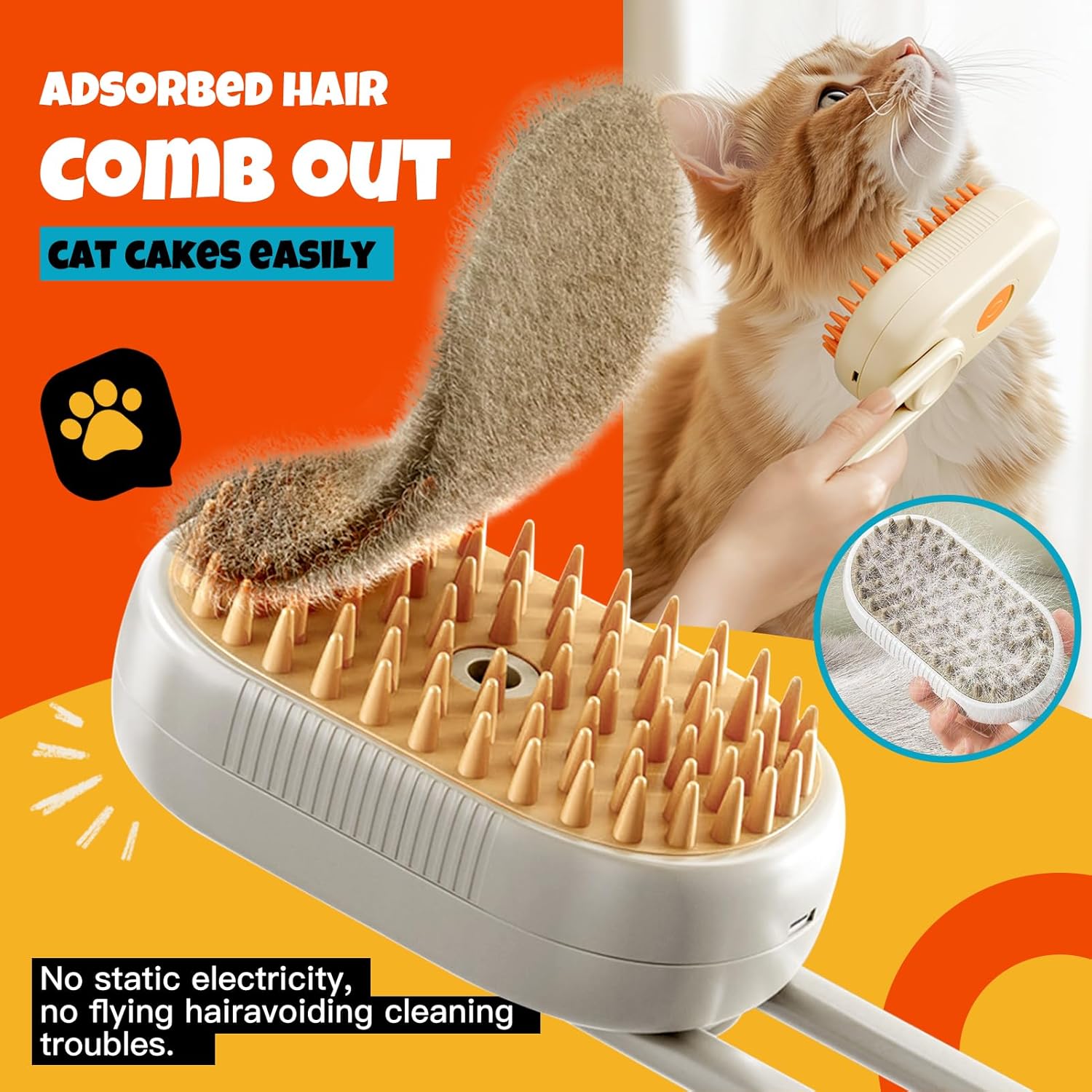 Cat Steam Brush for Shedding - 2pcs Spray Misting Grooming Comb for Cats & Dogs, Pet Hair Deshedding Brush