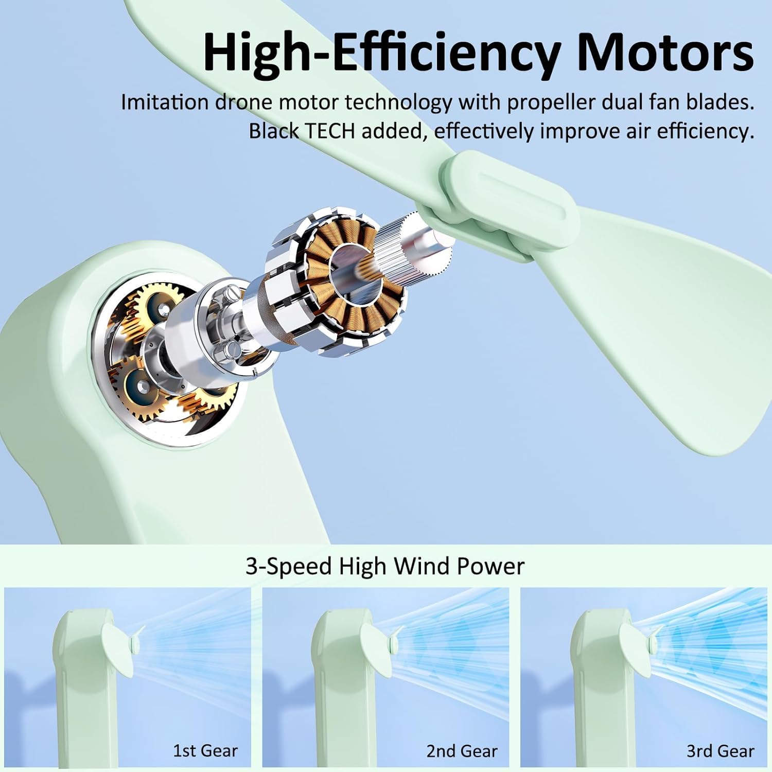 Portable Mini Fan with 26H Battery – 3-in-1 Handheld Fan, Power Bank & Flashlight | USB-C Fast Charging