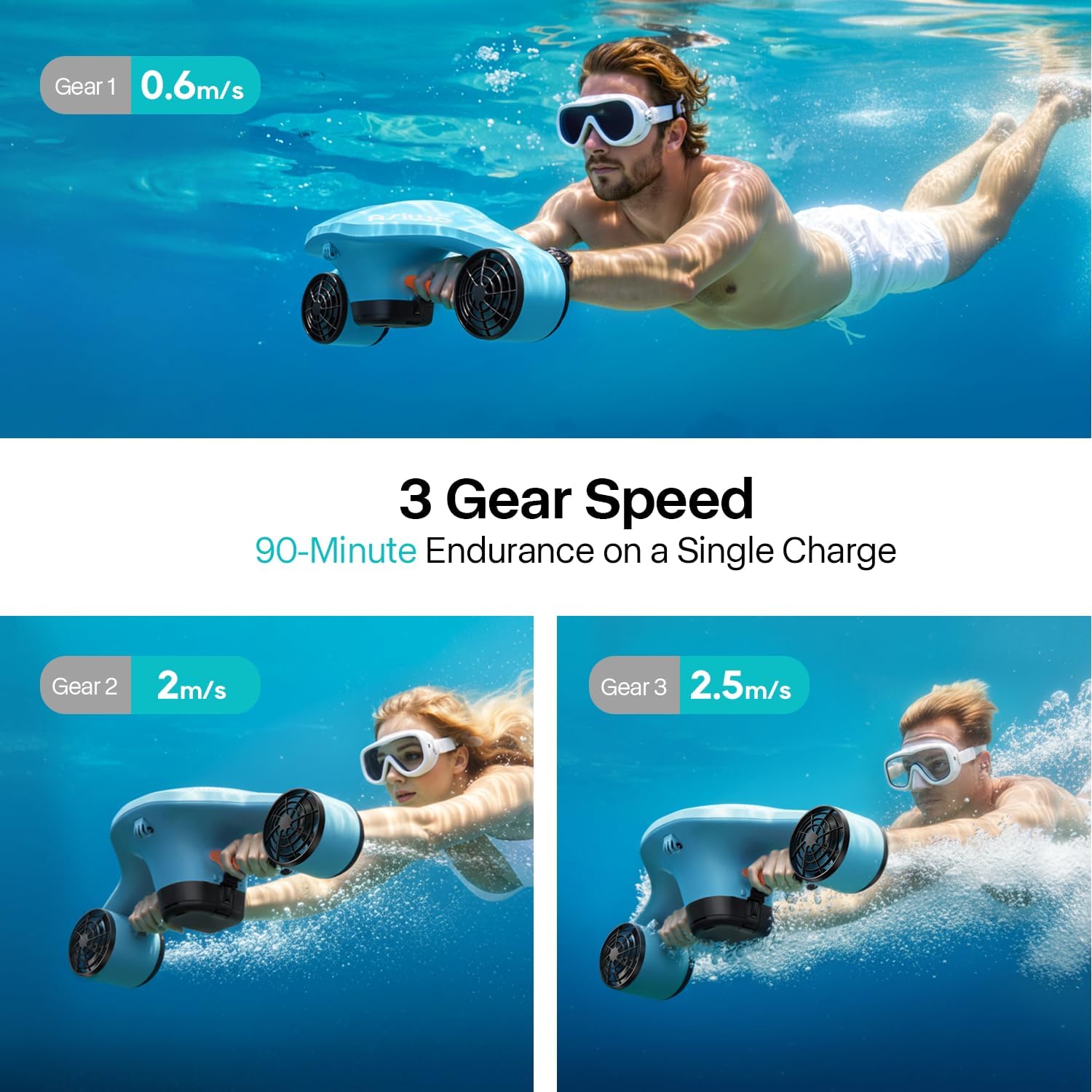 Asiwo Manta 2 Underwater Scooter — Dual Motor Sea Scooter with Camera Mount for Diving & Snorkeling
