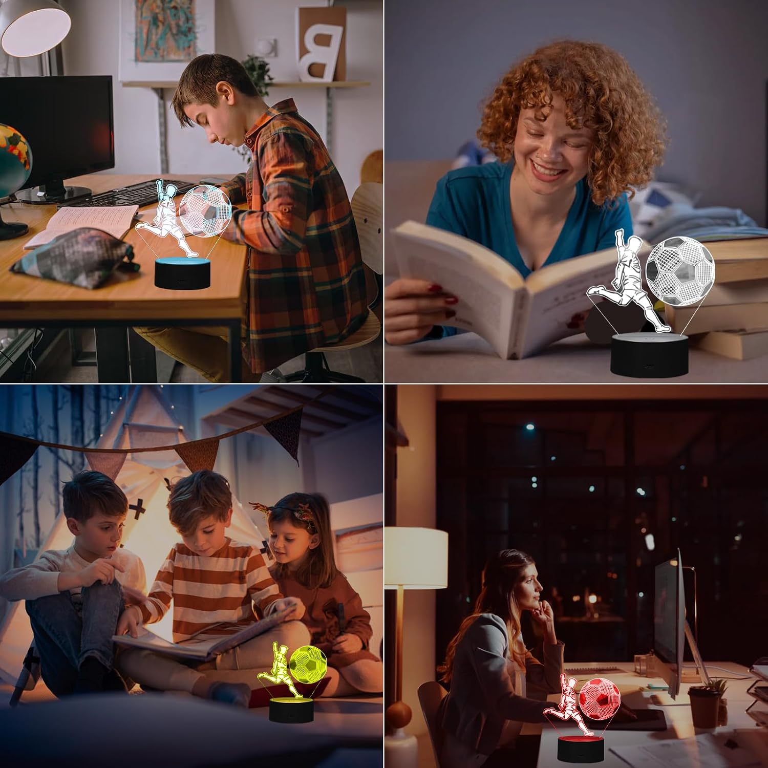 3D Soccer Night Light – Remote Control LED Lamp, 7 Colors, USB-C & Battery Powered