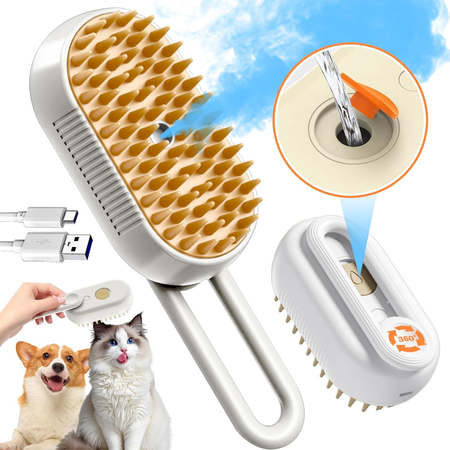 Cat Steam Brush for Shedding - 2pcs Spray Misting Grooming Comb for Cats & Dogs, Pet Hair Deshedding Brush