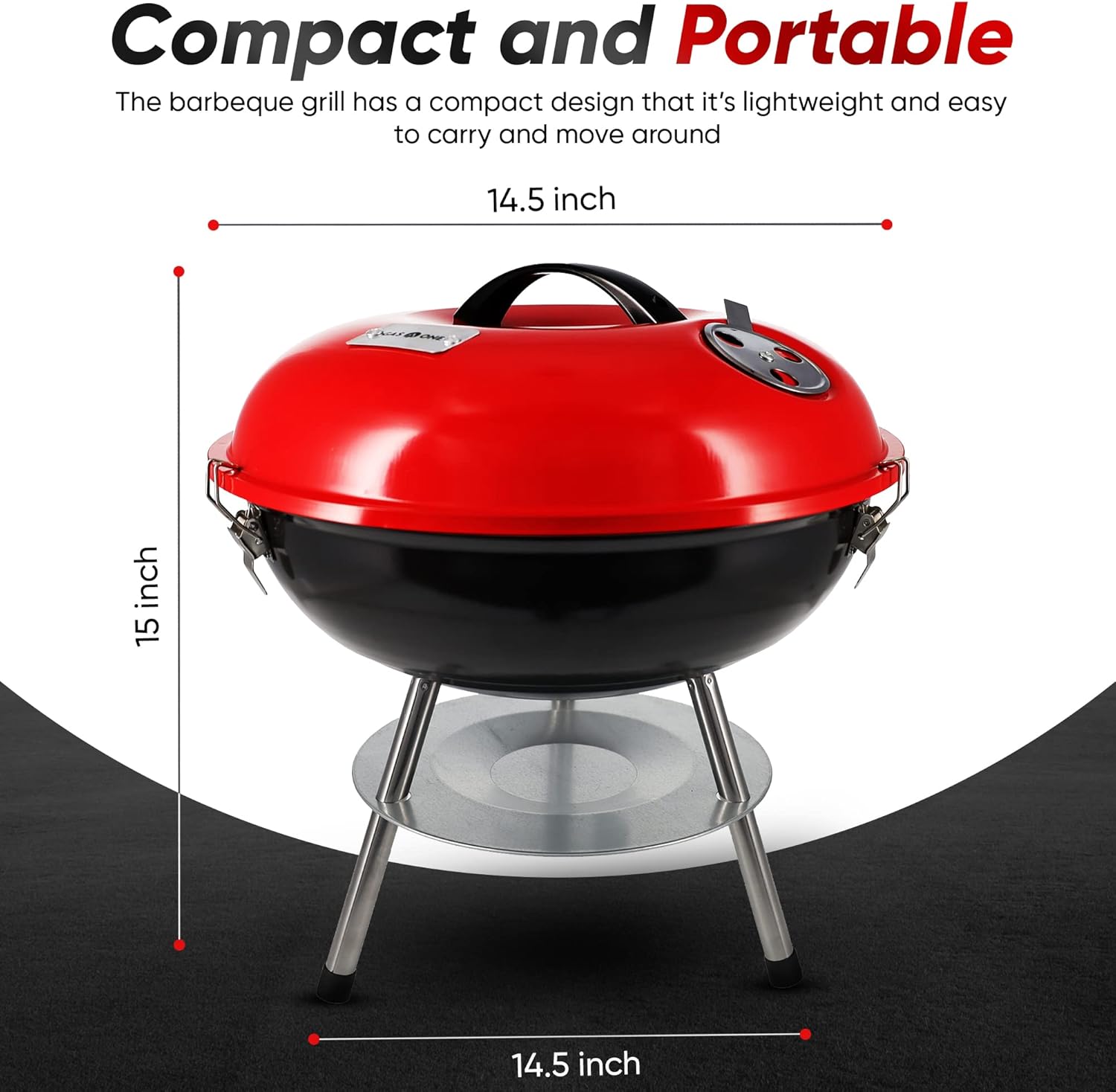 Gas One Portable Charcoal Grill - Compact BBQ Grill with Warming Rack for Camping, Backyard & Outdoor