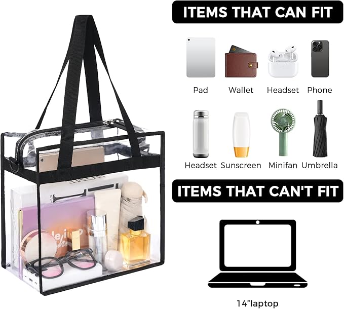 Clear Stadium Bag 12x6x12 – NFL & Concert Approved Clear Tote Bag for Women