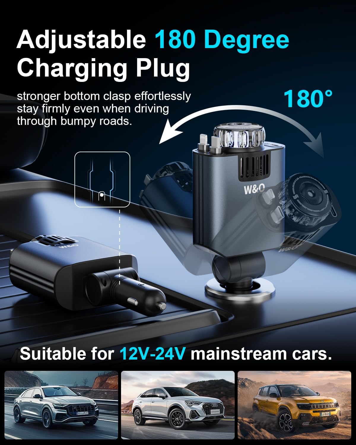 5-in-1 Retractable Car Charger 69W Fast Charging with Starlight & Aromatherapy