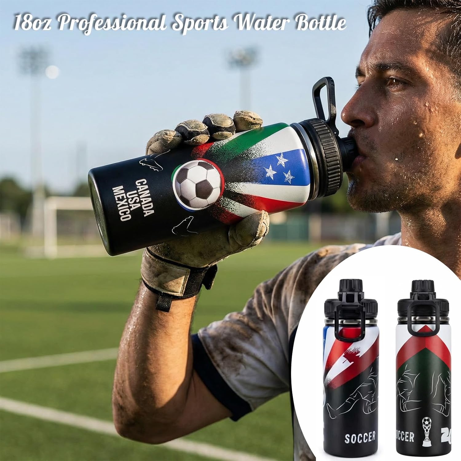 Fibrdoo Soccer Fan Gift Set – 5-Piece Bundle with Water Bottle, Towel, Keychain, Pin & Wristband